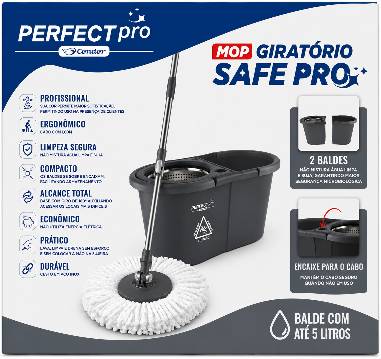 Mop Giratório Safe Pro 2 Águas Cinza - 5L