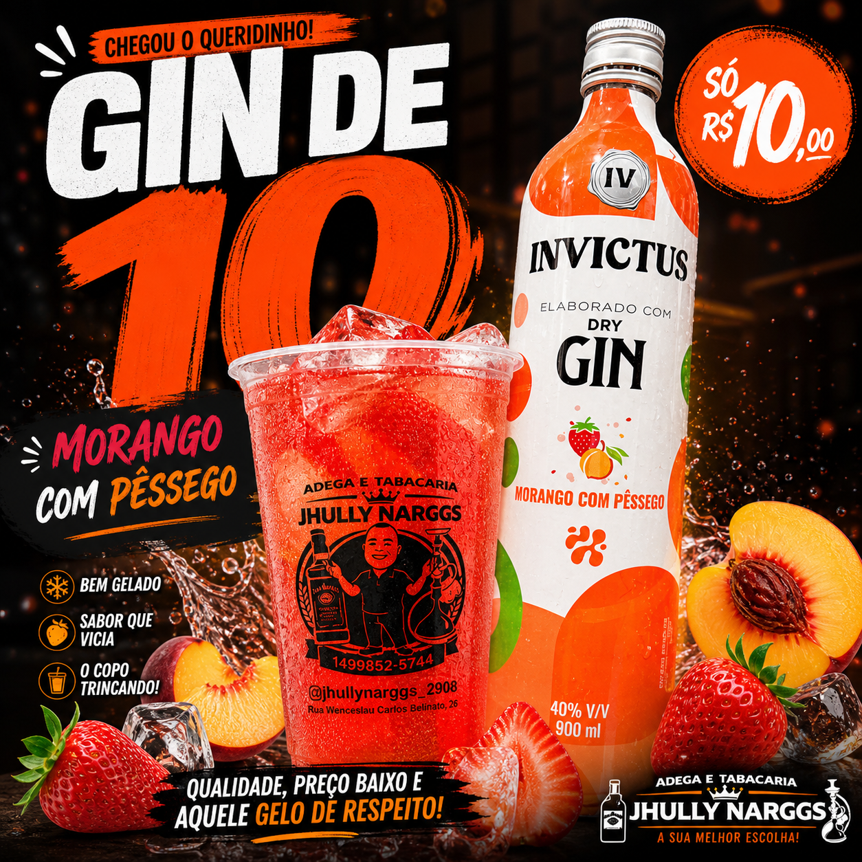 GIN DE 10,00 MORANGO C/ PÊSSEGO 700ml 