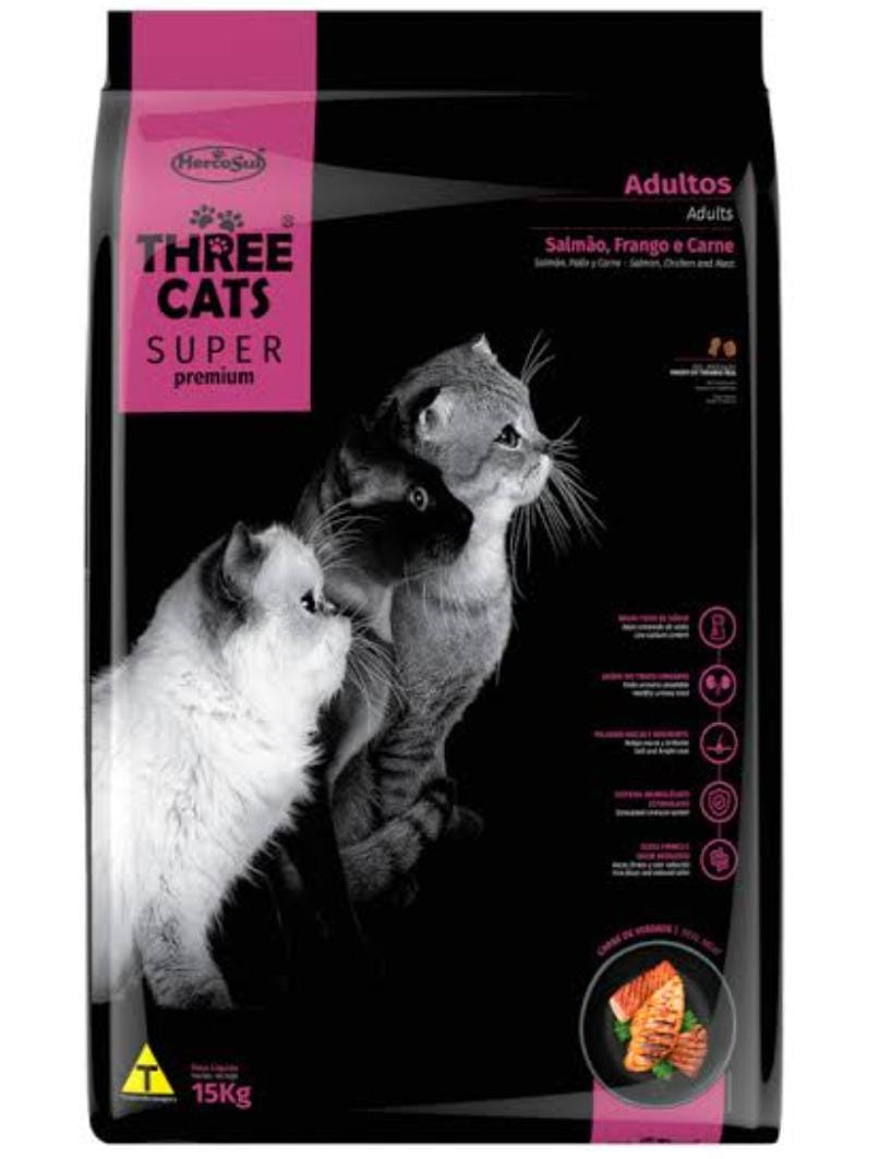 Three Cats Super Premium Sabor Salmão, Frango e Carne 