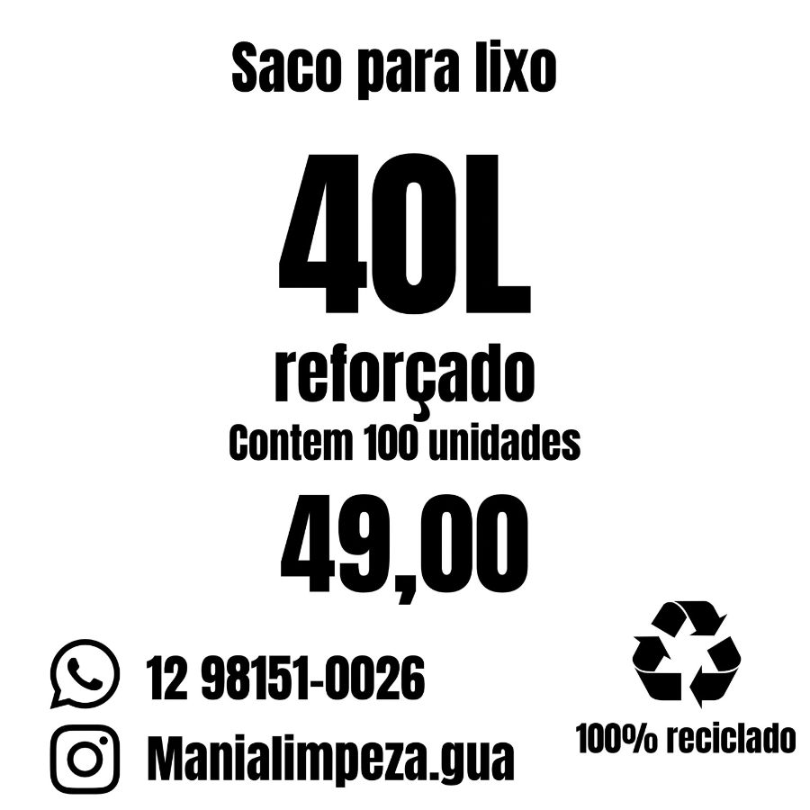 FARDO SACO DE LIXO 40L REFORÇADO FARDO C/100 UN
