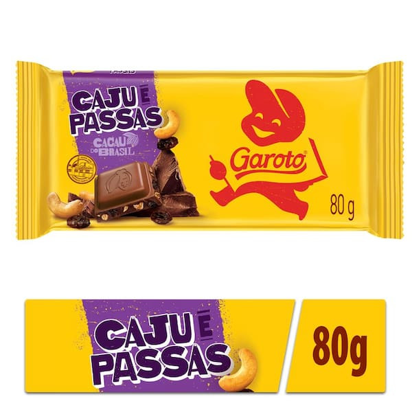 Barra de Chocolate Caju Passas Garoto 80g