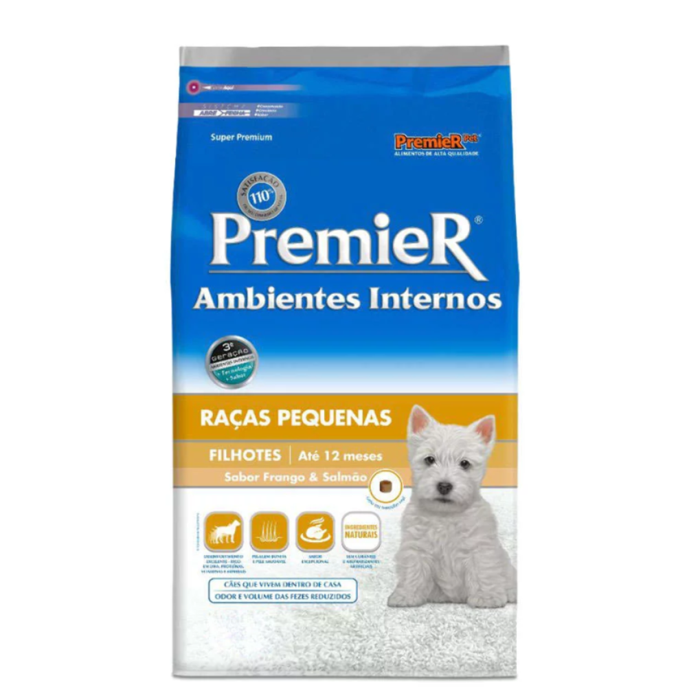 Premier Ambientes Internos Filhote Pequenas e Mini Sabor Salmão e Frango