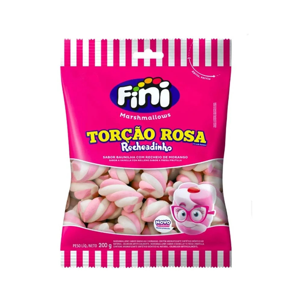 MARSHMALLOW FINI TORÇAO RECHEADINHO ROSA 200G
