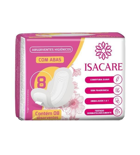ABSORVENTE ISACARE COM ABAS 8 UNIDADES
