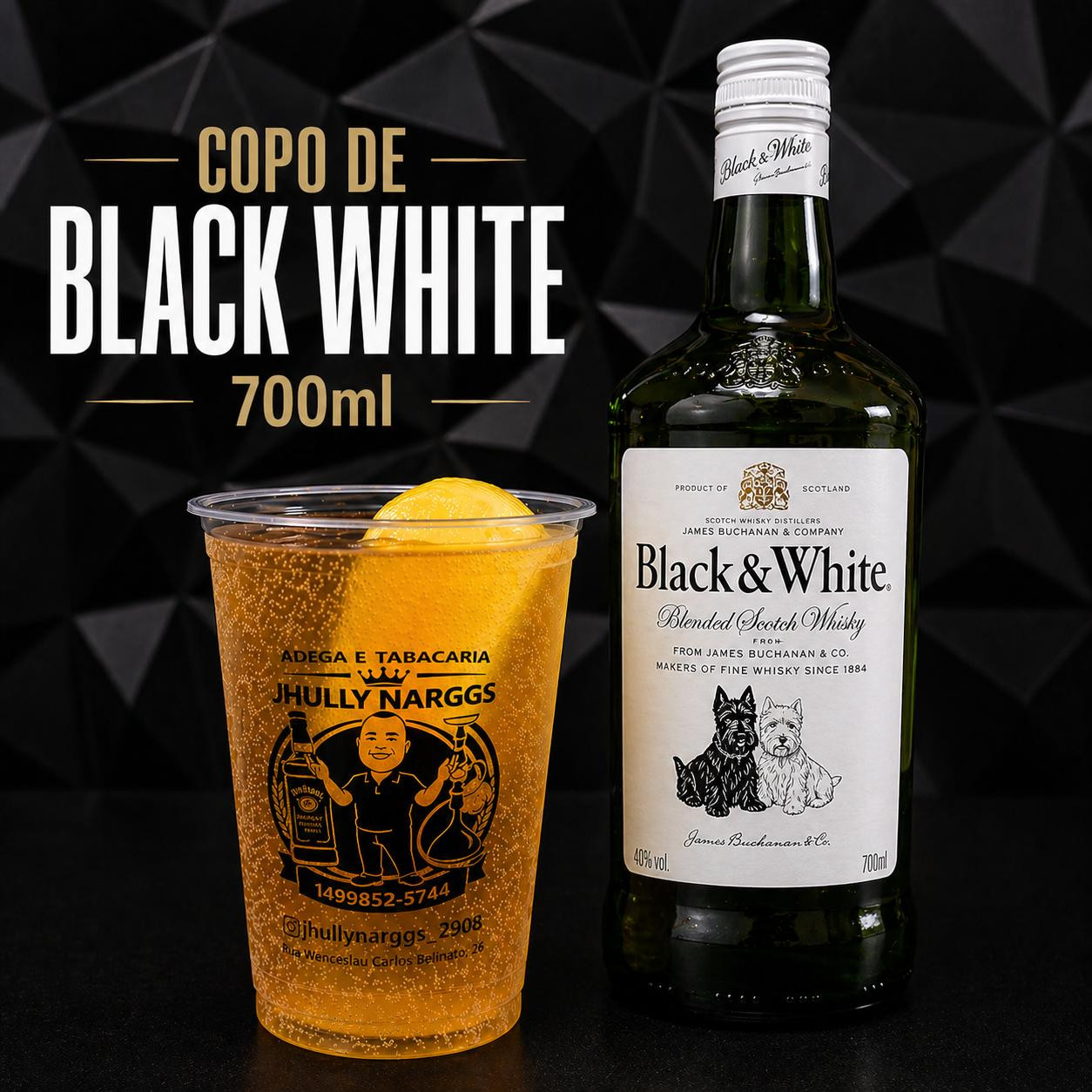 COPO DE WHISKY BLACK WHITE 700ML
