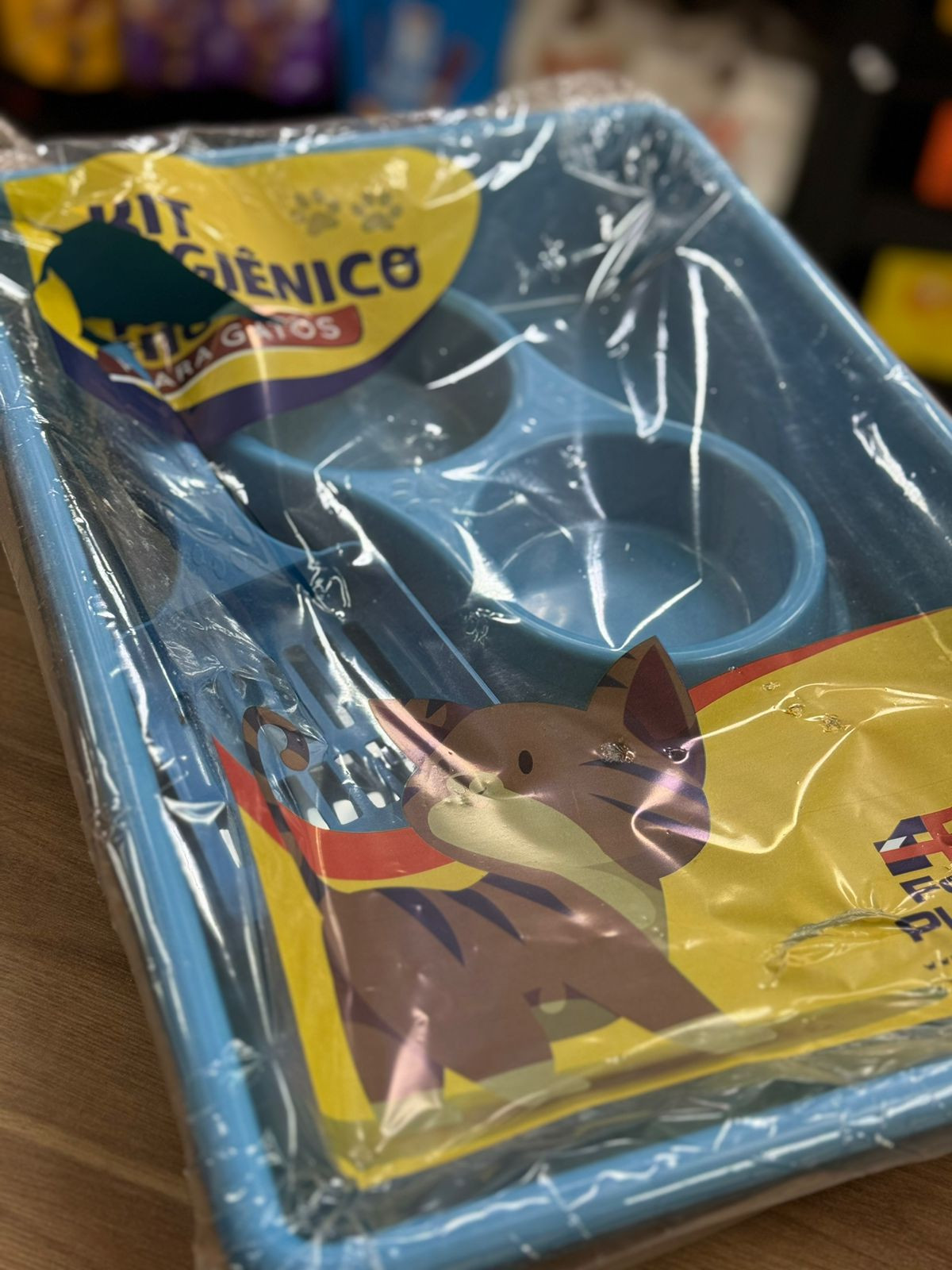 Caixa de areia kit com Comedouro Duplo + Pá Azul 