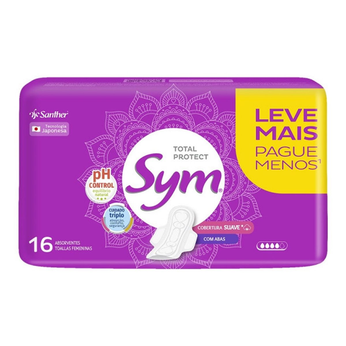Absorvente Sym Com Abas Suave 16 Unidades