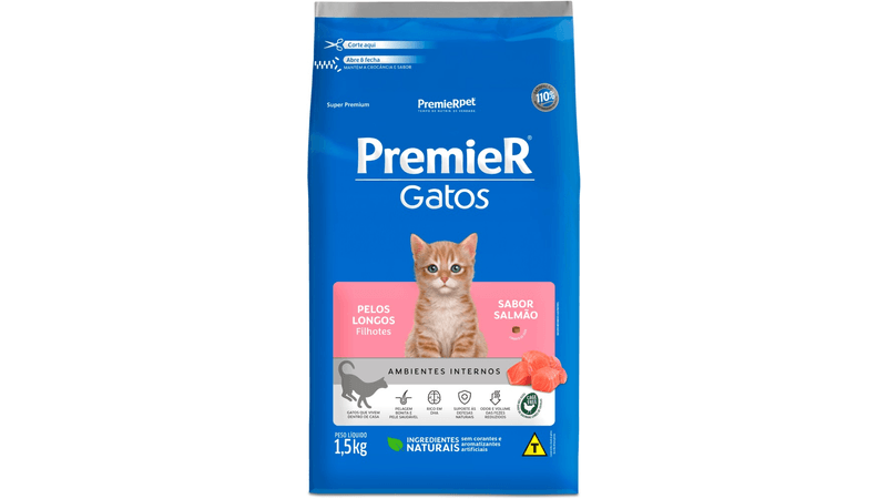 Premier Gatos Pelos Longos Filhotes Salmão 1,5kg