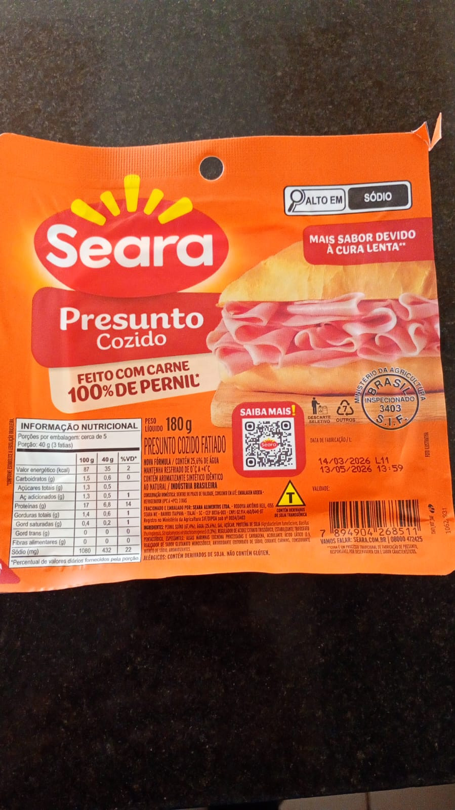 1267 PRESUNTO COZIDO SEARA 180 G