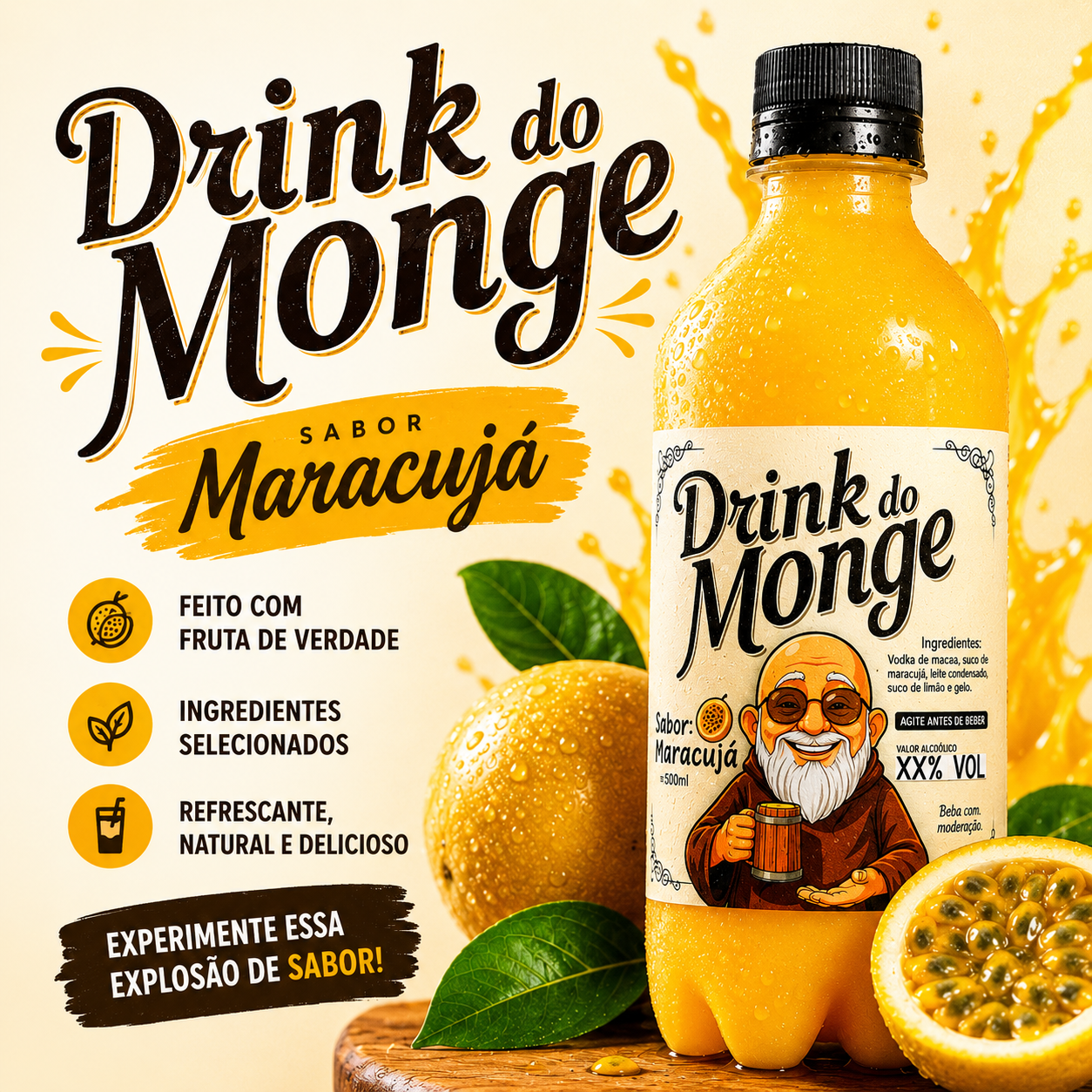 BATIDINHA DO MONGE MARACUJÁ 500ML  