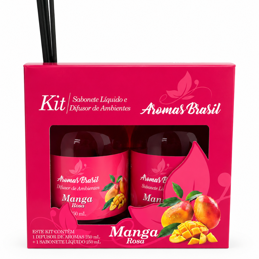 KIT AROMAS BRASIL DIFUSOR E SABONETE 250ML MANGA ROSA
