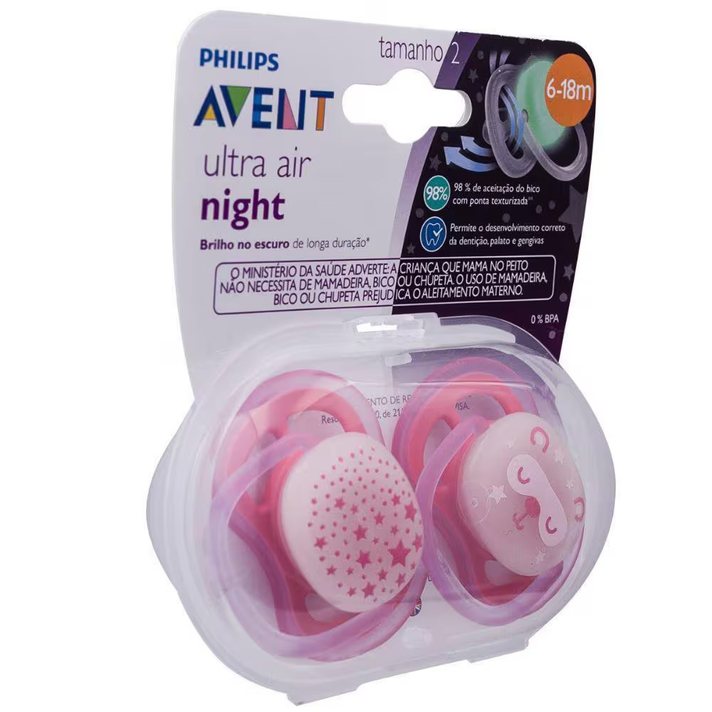 Chupetas Ultra Air Night Dupla 6+M Rosa - Philips Avent