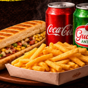 COMBO 4 (2 DOG PRENSADO + 2 FRITAS DE 150G+ 2 REFRI LATA)