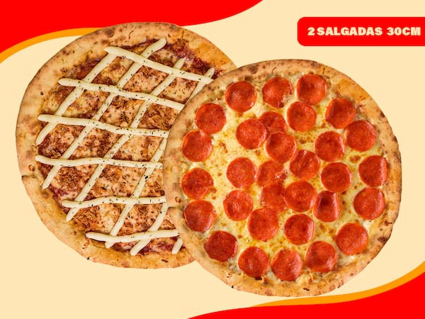 2 pizzas salgadas 30cm por R$120