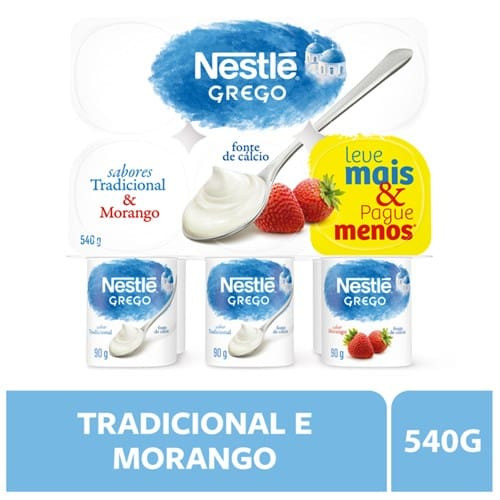 Iogurte Grego Sabores Tradicional + Morango Nestlé 90g Un.