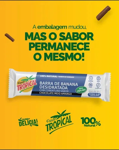 Barra de Banana Desidratada - Chocolate meio Amargo 
