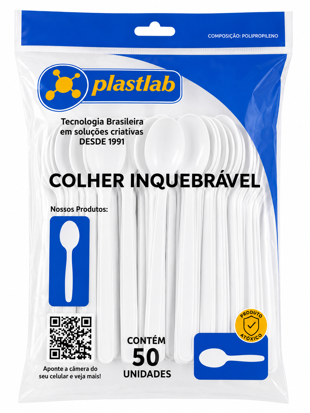 Colher descartável inquebrável c/50uni Plastlab 