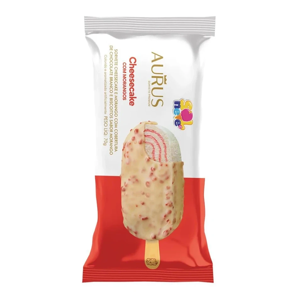 Picolé Aurus Cookie Cheesecake Com Morangos Sol&Neve