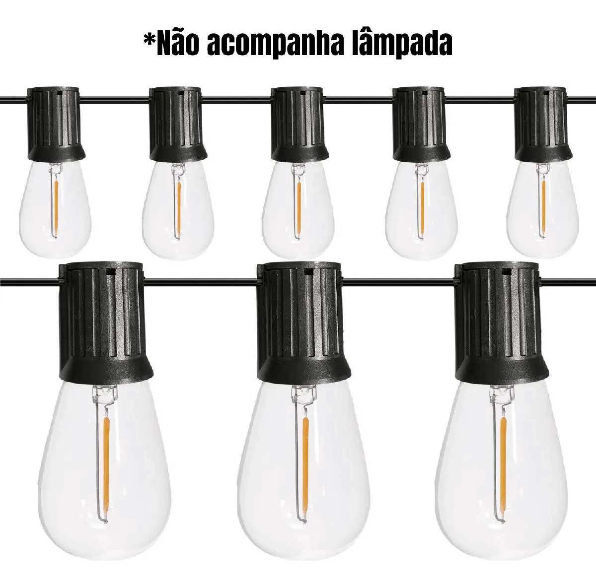 Cordão Varal De Luzes Eco Preto 20e27 10m IP64