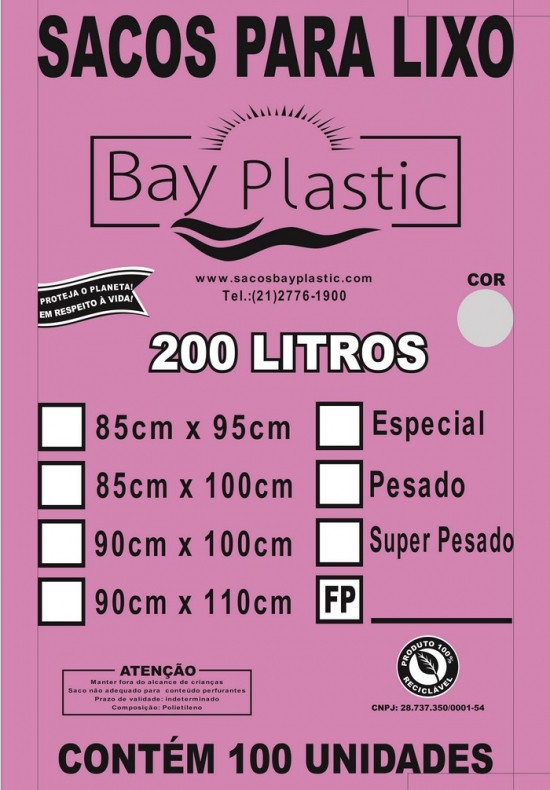 Sacos de Lixo 200L Pesado C/100 Bay Plastic