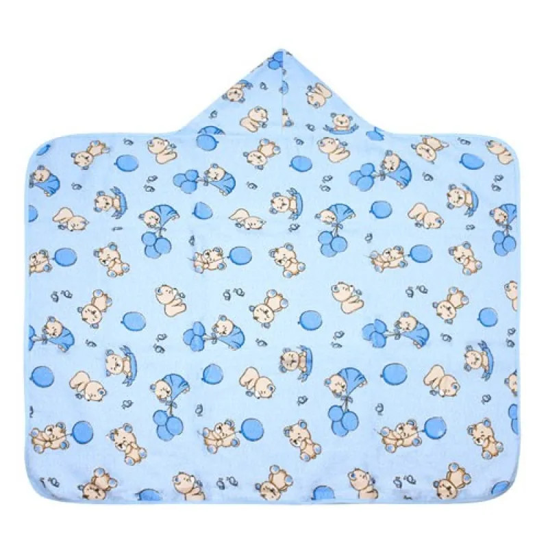 Toalha com Capuz Bercinho Estampada com Forro Fralda 70cm x 90cm - Pct com 1 Unidade | Urso Balões