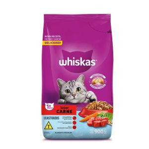 RAÇAO WHISKAS CARNE GATOS CASTRADOS 900G