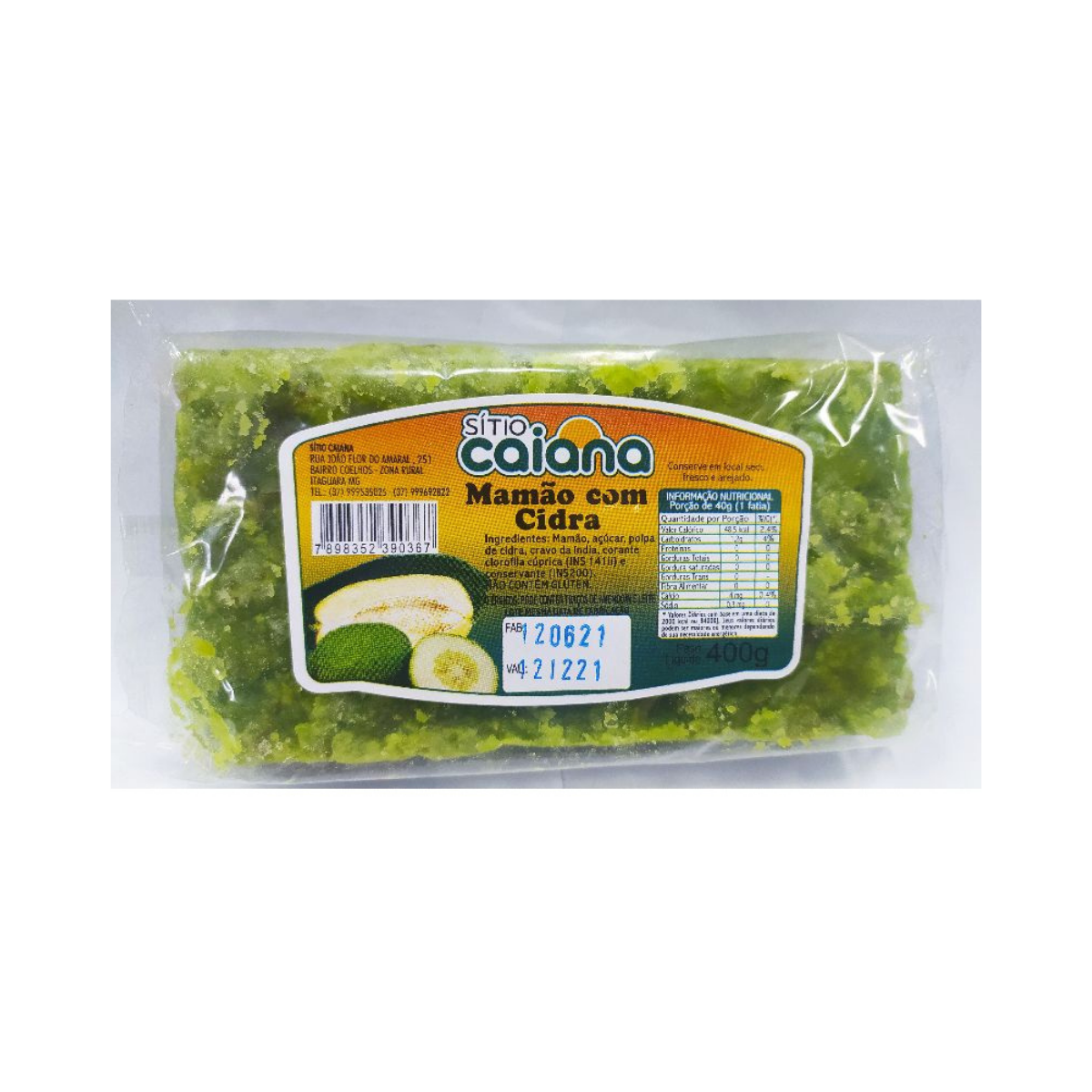 DOCE MAMÃO COM CIDRA SÍTIO CAIANA 400G