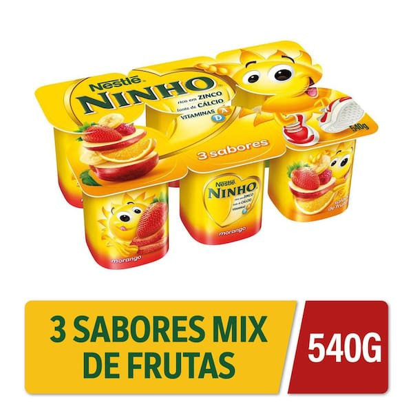Nestlé Ninho Iogurte Polpa de Morango, Salada de Frutas, Maçã e Banana 540g 6un