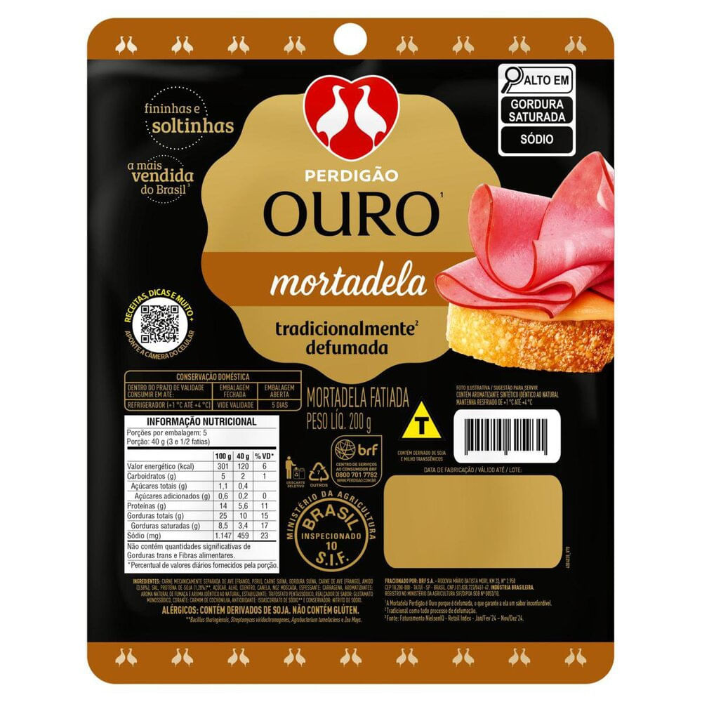 Mortadela Tradicional Defumada Ouro Perdigão 200g