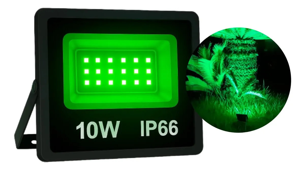 Refletor Holofote 10w Cor Luz Verde Jardim Grama Decoração