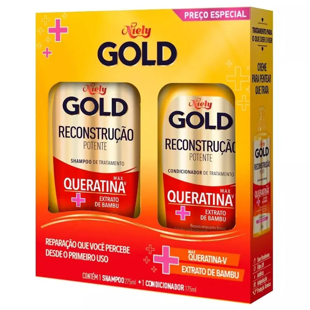 KIT SHAMPOO+COND NIELY GOLD RECONSTRUCAO POTENTE 275ML+175ML