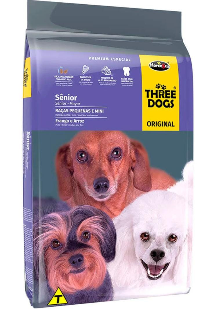 Three Dogs Sênior Original Sabor Carne, Frango e Arroz 15Kg