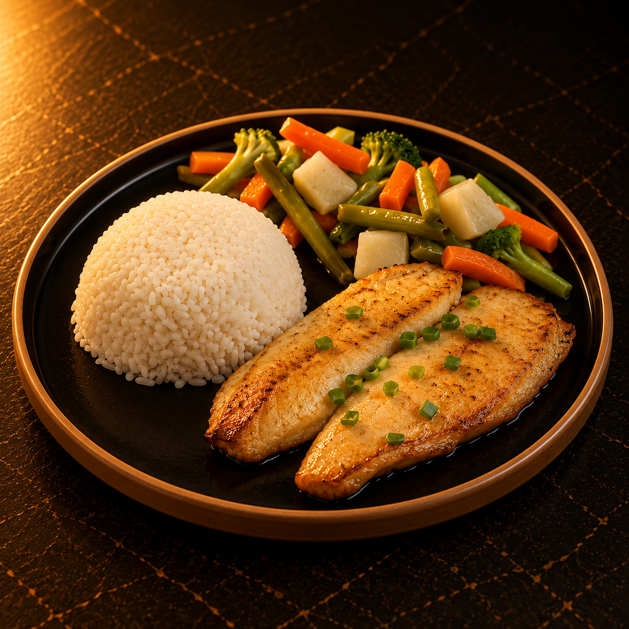 FILE DE TILAPIA COM LEGUMES