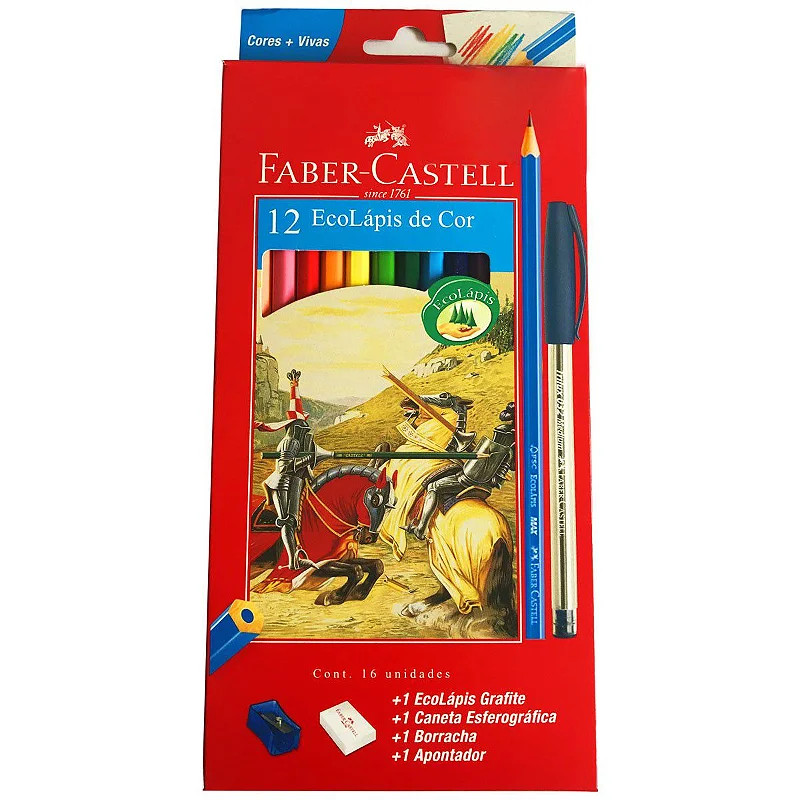 LÁPIS DE COR FABER CASTELL 12 UNIDADES KIT ESCOLAR