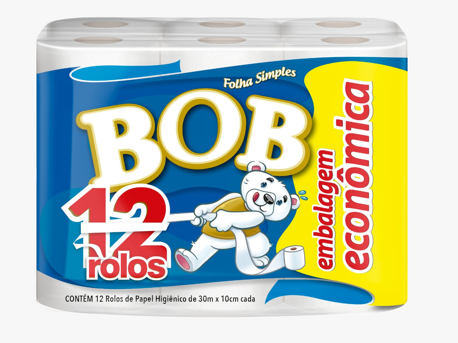 Papel Higiênico Bob 30m com 12 Rolos folha Simples