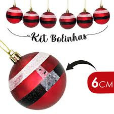 KIT 6 BOLAS DE NATAL VERMELHAS DECORADAS  6CM