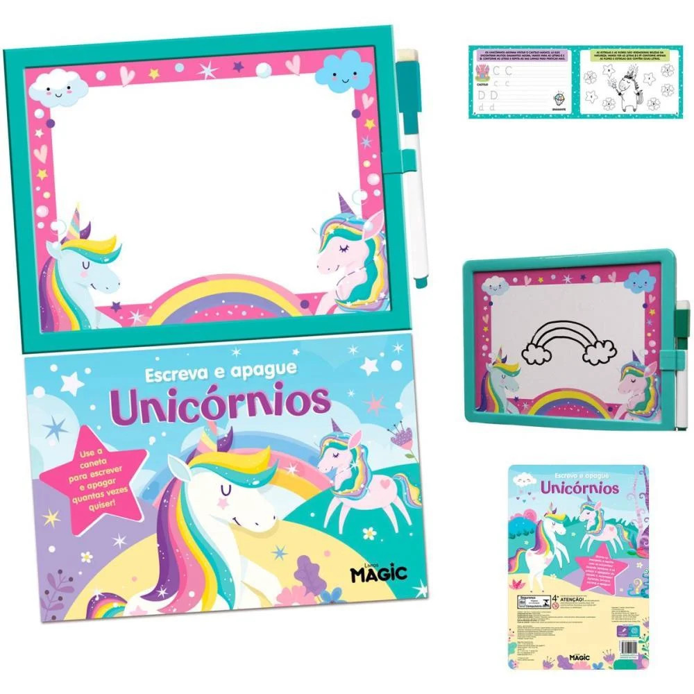 BRINQUEDO LOUSA ESCREVA E APAGUE UNICORNIOS