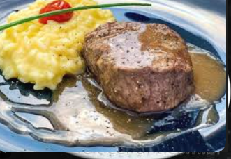 risoto com posta de filet mignon
