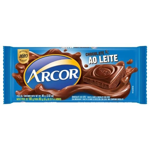 Chocolate em Barra Ao Leite Arcor 80g