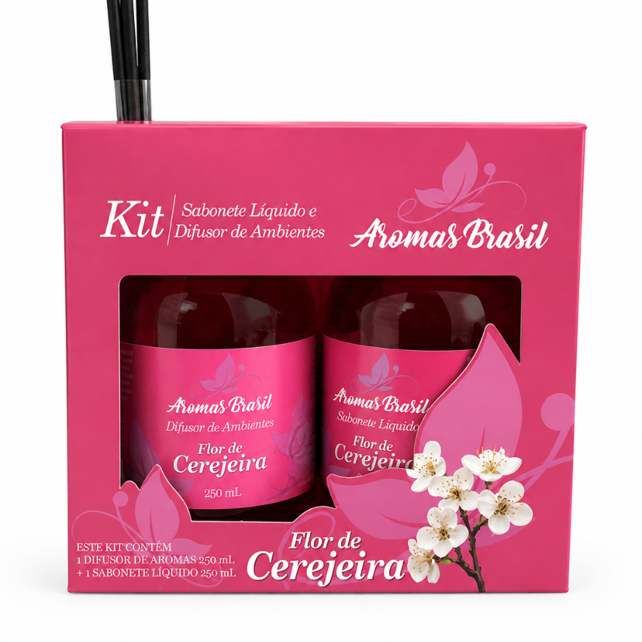 KIT AROMAS BRASIL DIFUSOR E SABONETE 250ML FLOR DE CEREJEIRA