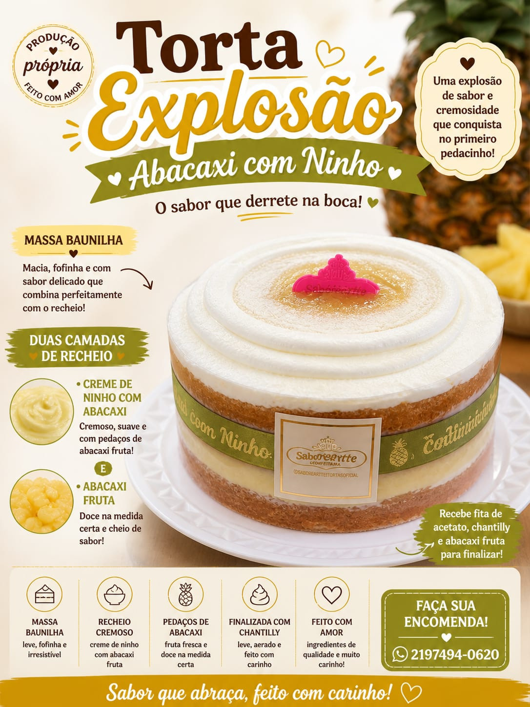 TORTA EXPLOSÃO ABACAXI COM NINHO