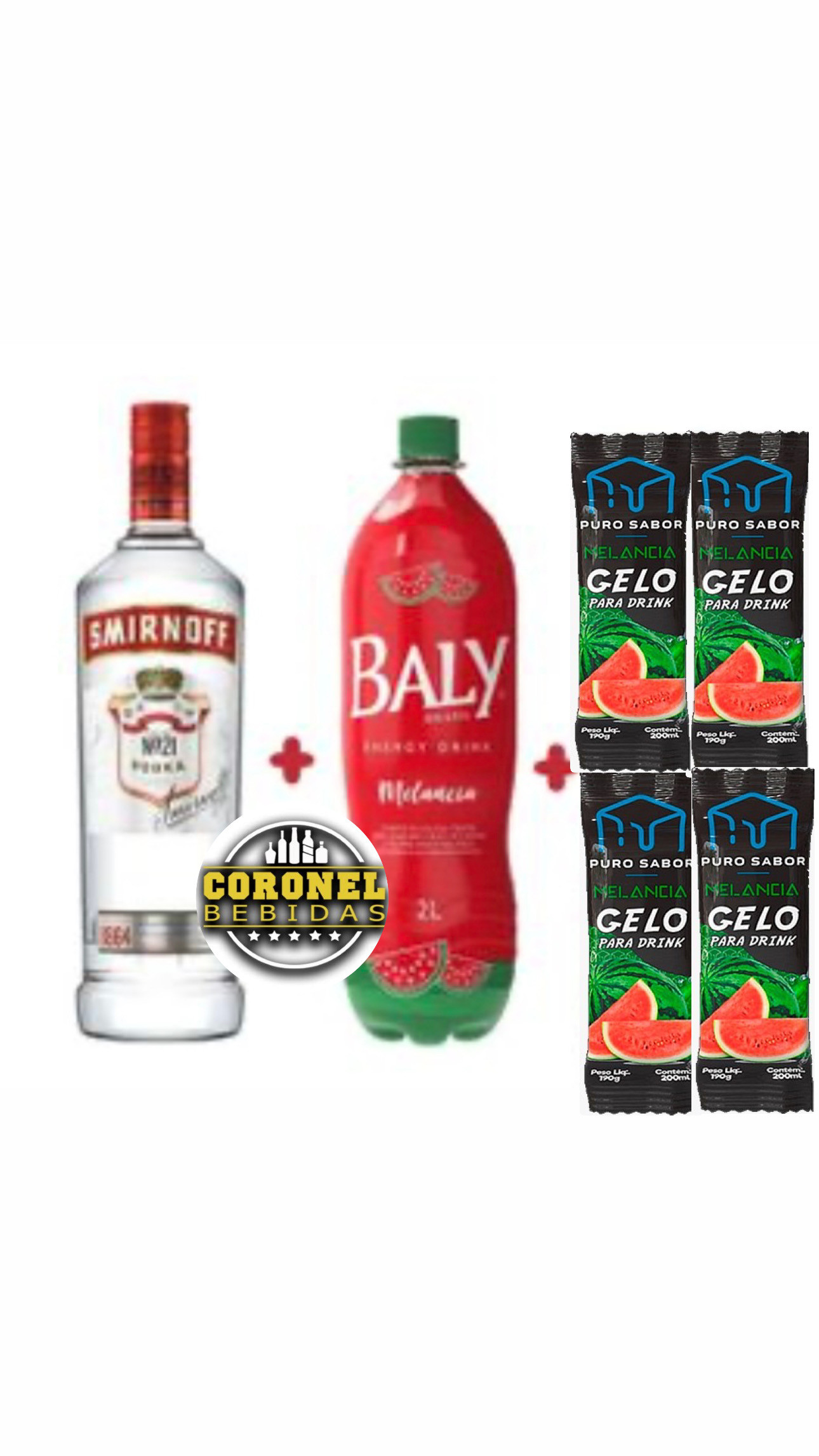 Vodka Smirnoff 1L + 1 Baly Melância + 4 Gelo Melancia