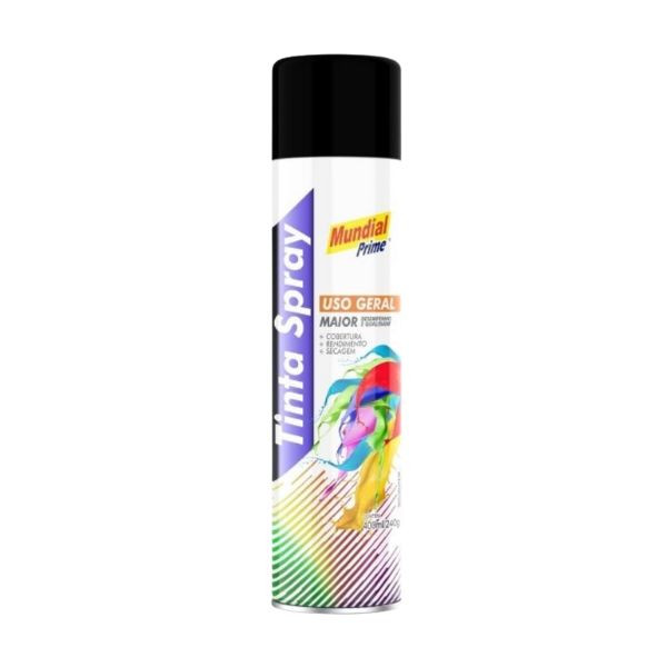 Tinta Spray Preto Fosco 400ml 240g Mundial Prime