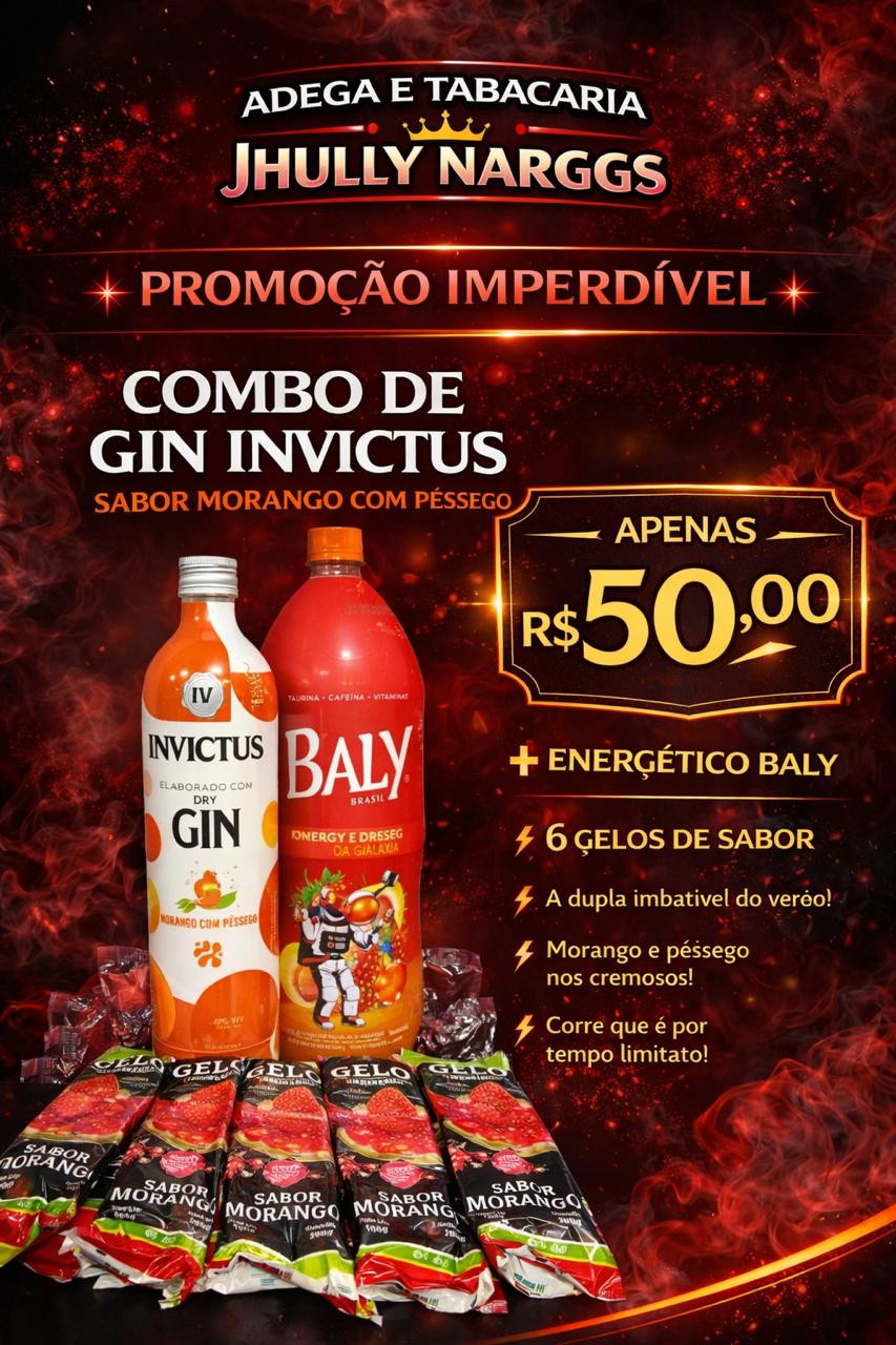 COMBO GIN INVICTUS MORANGO E PESSEGO C/ BALY