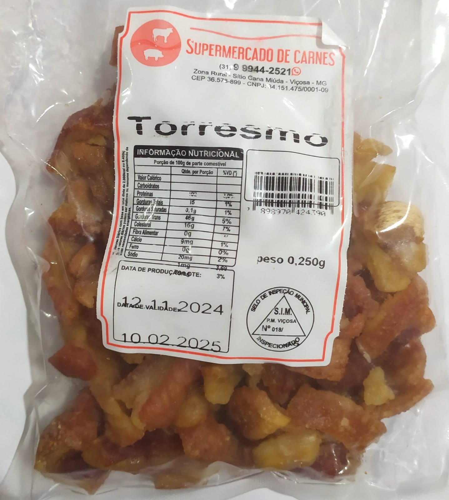 TORRESMO PRE-FRITO SUPERM. DE CARNES 250G