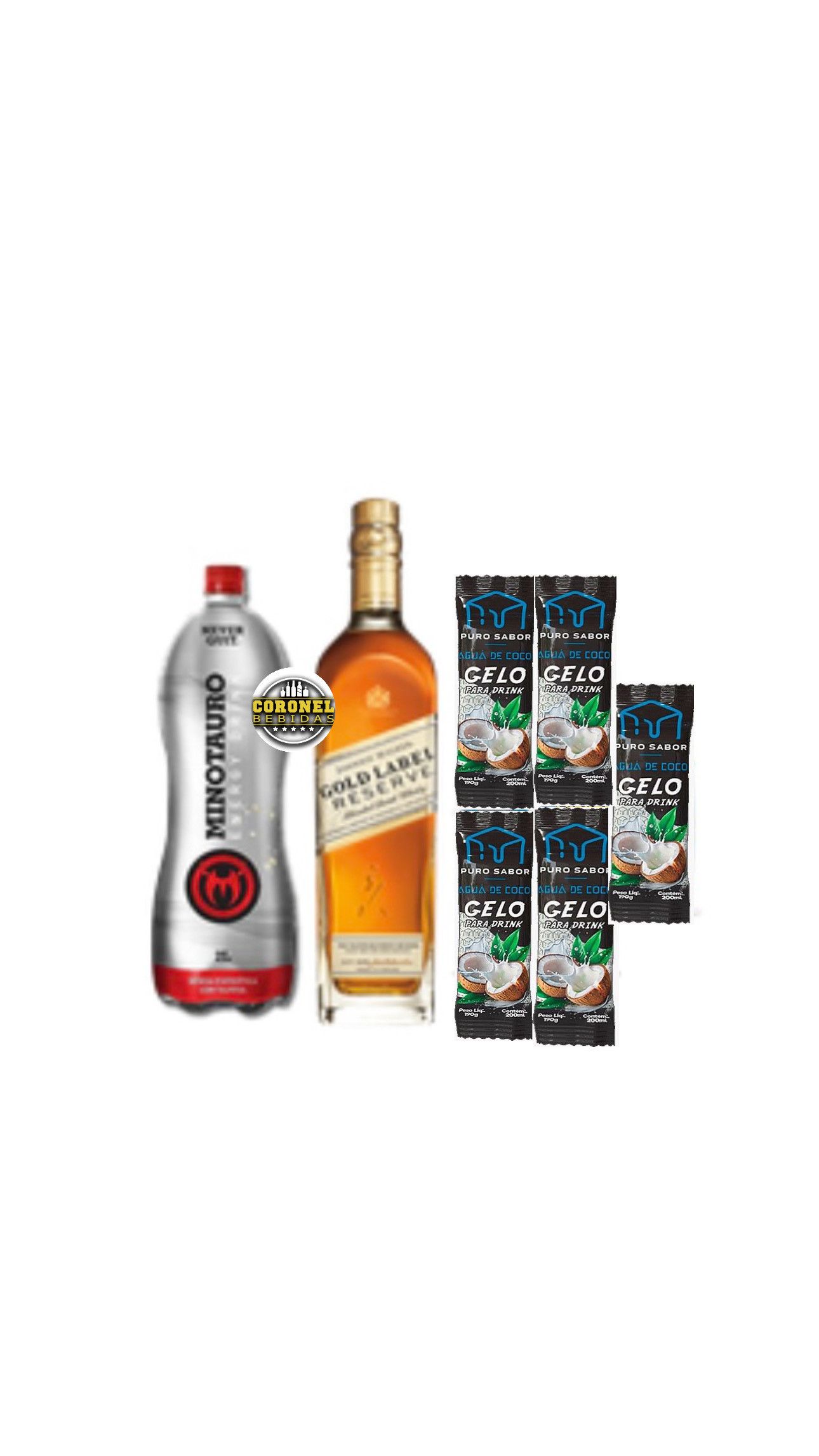 Gold Label 750ml+ 1 Energético 2lts + 5 gelo de coco
