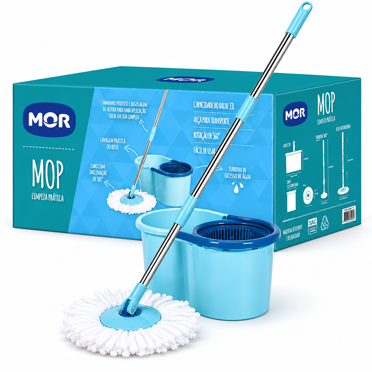 Mop Limpeza Prática Azul - 13L