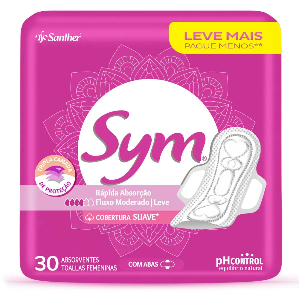 ABSORVENTE SYM SUAVE COM ABAS 30 UNIDADES