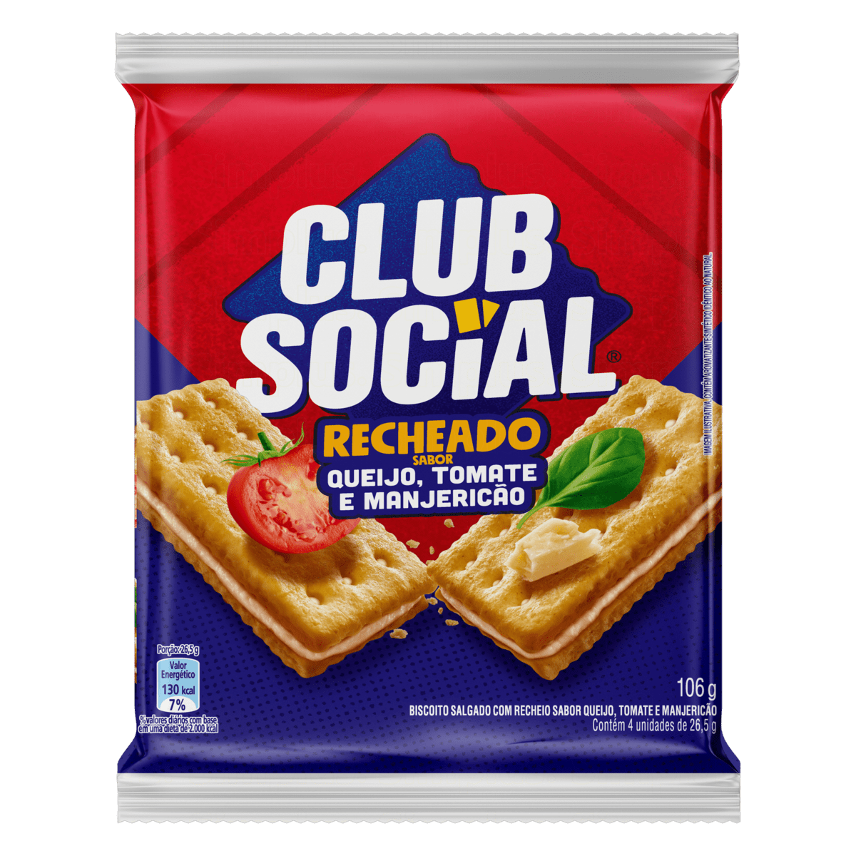BISC CLUB SOCIAL RECHEADO QUEIJO/ TOMATE/ MANJERIÇAO 106G
