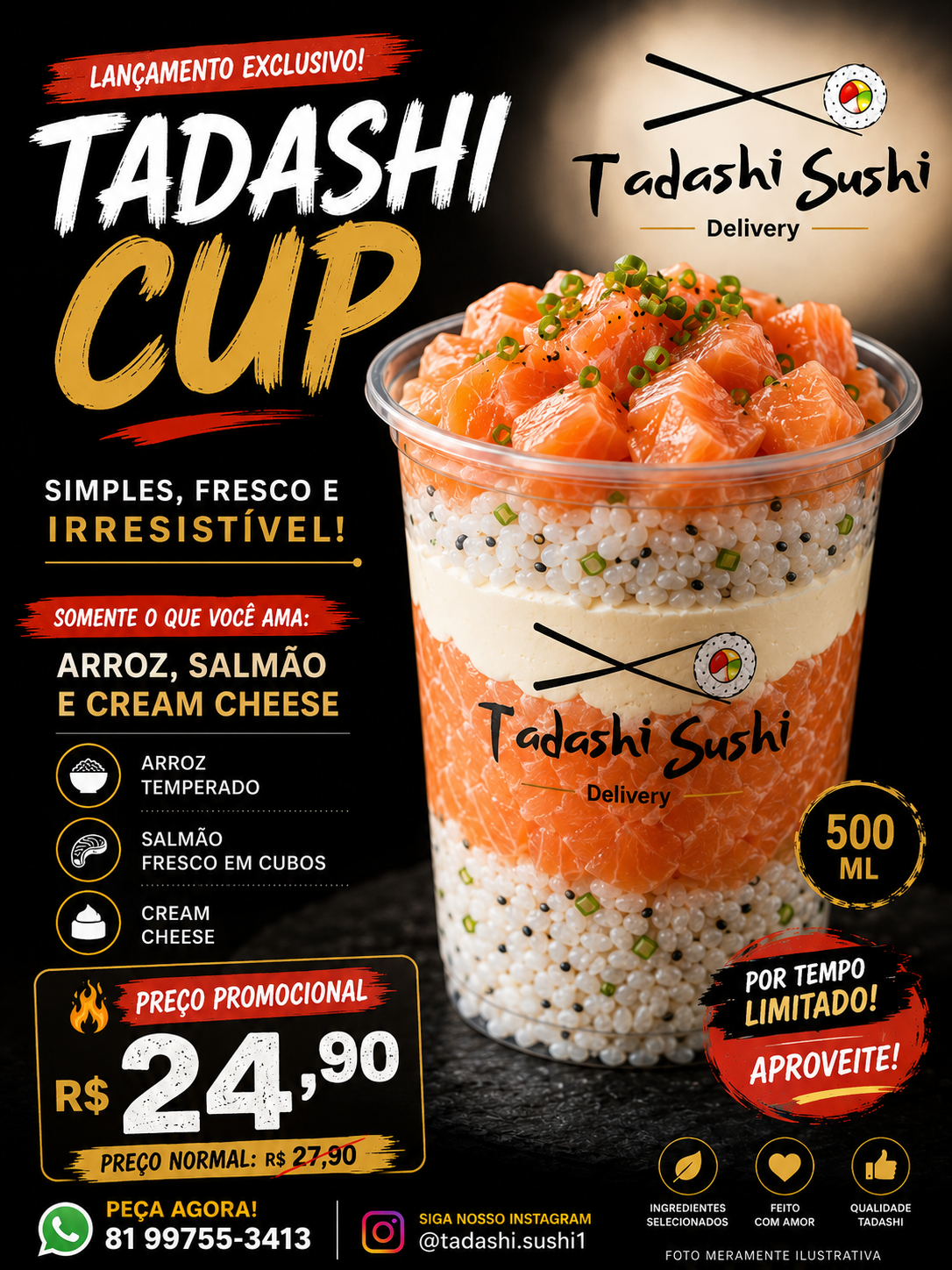 SUSHI NO CAPO DE SALMAO (NATURAL,MAÇARICADO OU EMPANADO)